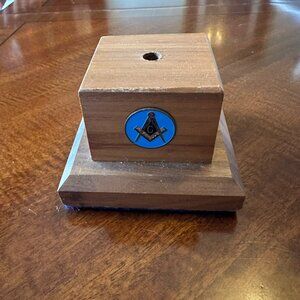 MASONIC MASON Wood Desk Decor Fake Plant Holder / Pen